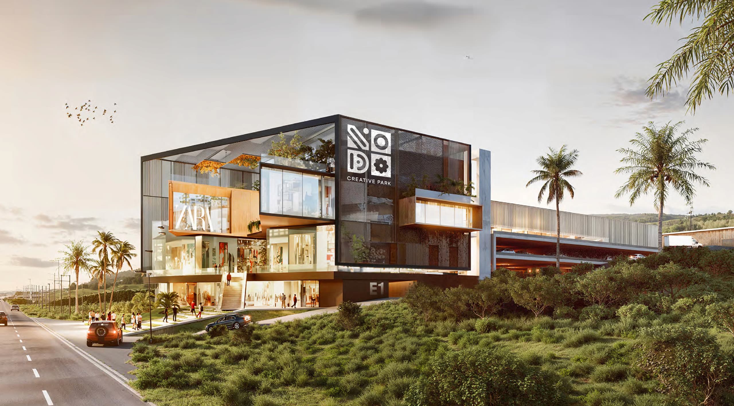Render exterior de Nodo Creative Park en Queretaro